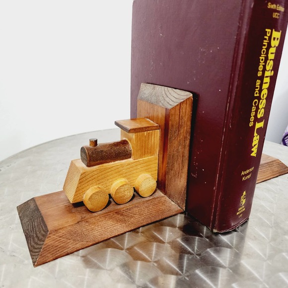 Vintage Wooden Hand Made Train Bookends Library Primitive Classic Americana - Picture 5 of 16